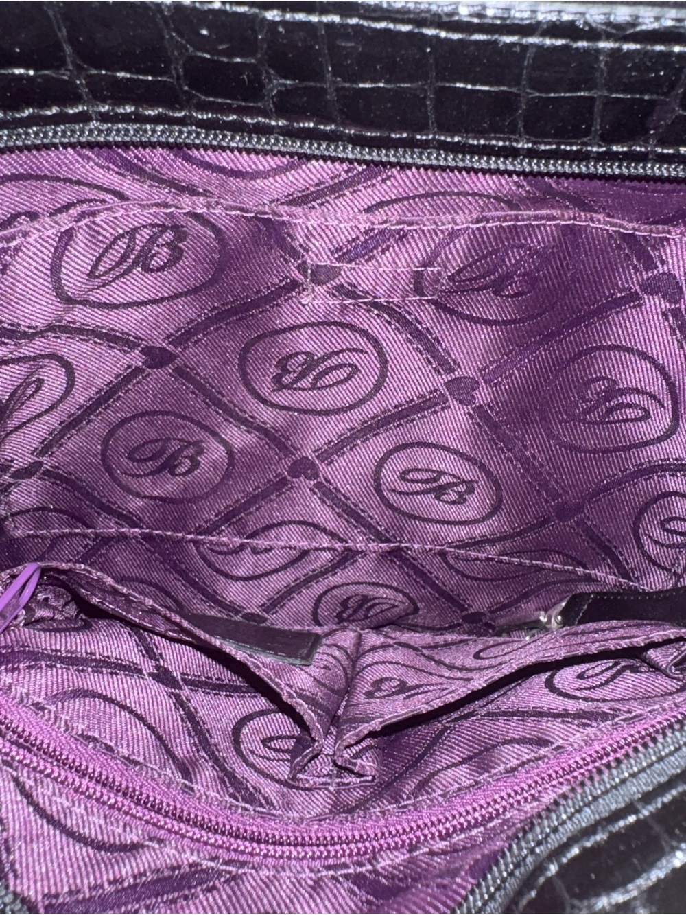 Black Patent Croc-Embossed Shoulder Bag - Picture 6 of 9